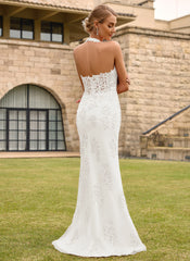 Open Back Halter V-Neck Lace Corset Mermaid Maxi Dress With Beading Slit