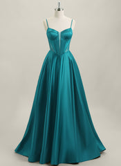 A-line Sleeveless Sweep Train Satin Maxi Dress