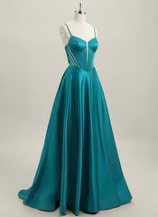 A-line Sleeveless Sweep Train Satin Maxi Dress