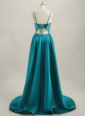 A-line Sleeveless Sweep Train Satin Maxi Dress