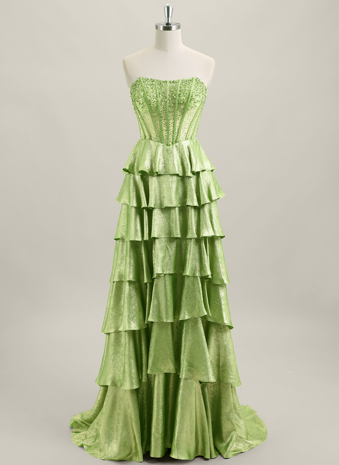 A-line Sleeveless Sweep Train Metallic Maxi Dress With Beading