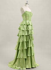 A-line Sleeveless Sweep Train Metallic Maxi Dress With Beading