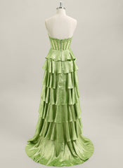 A-line Sleeveless Sweep Train Metallic Maxi Dress With Beading