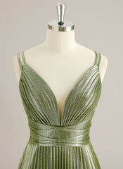 A-line V-Neck Floor-Length Jersey Prom Dresses With Pleated