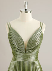 A-line V-Neck Floor-Length Jersey Prom Dresses With Pleated