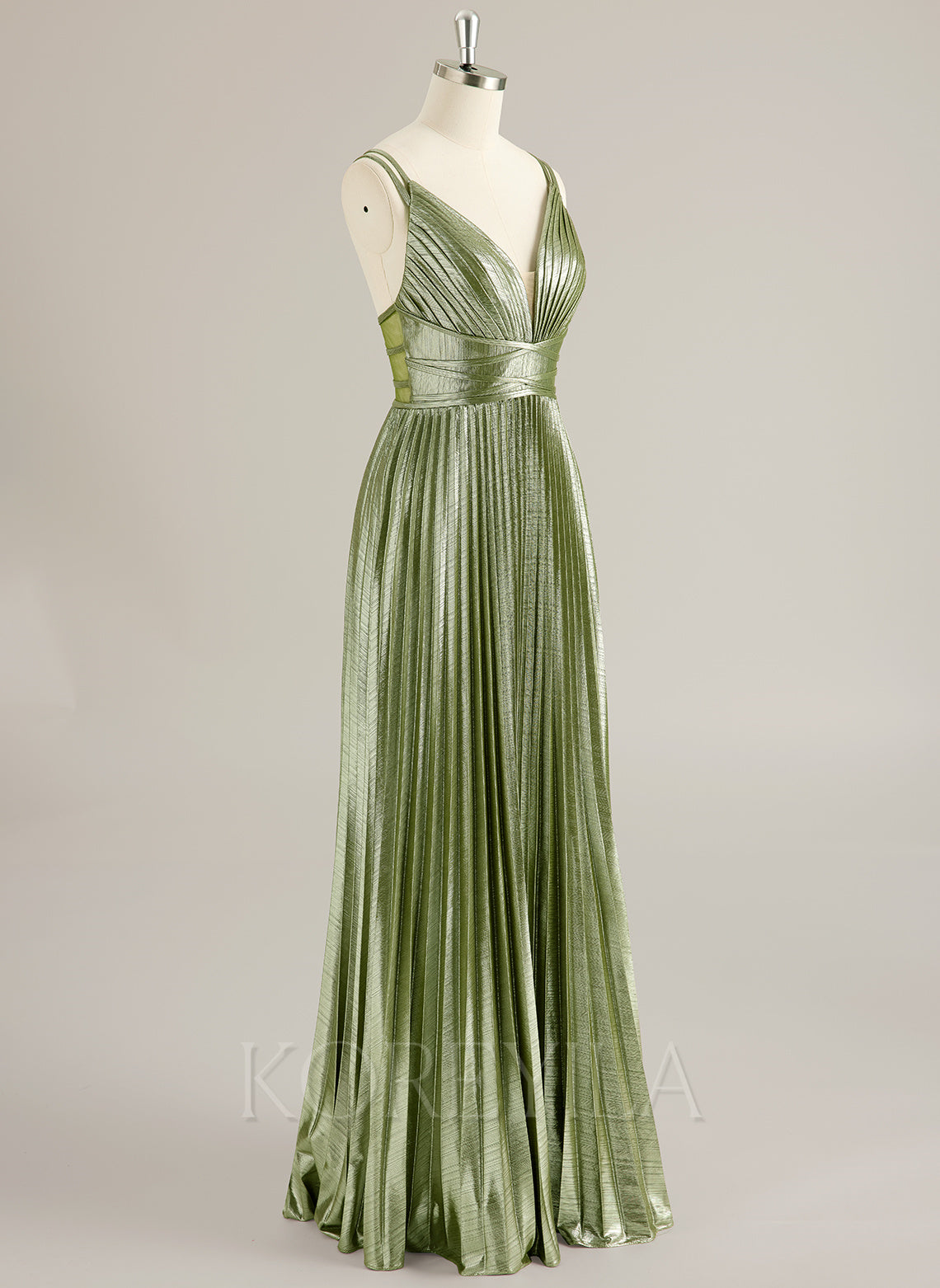 A-line V-Neck Floor-Length Jersey Prom Dresses With Pleated
