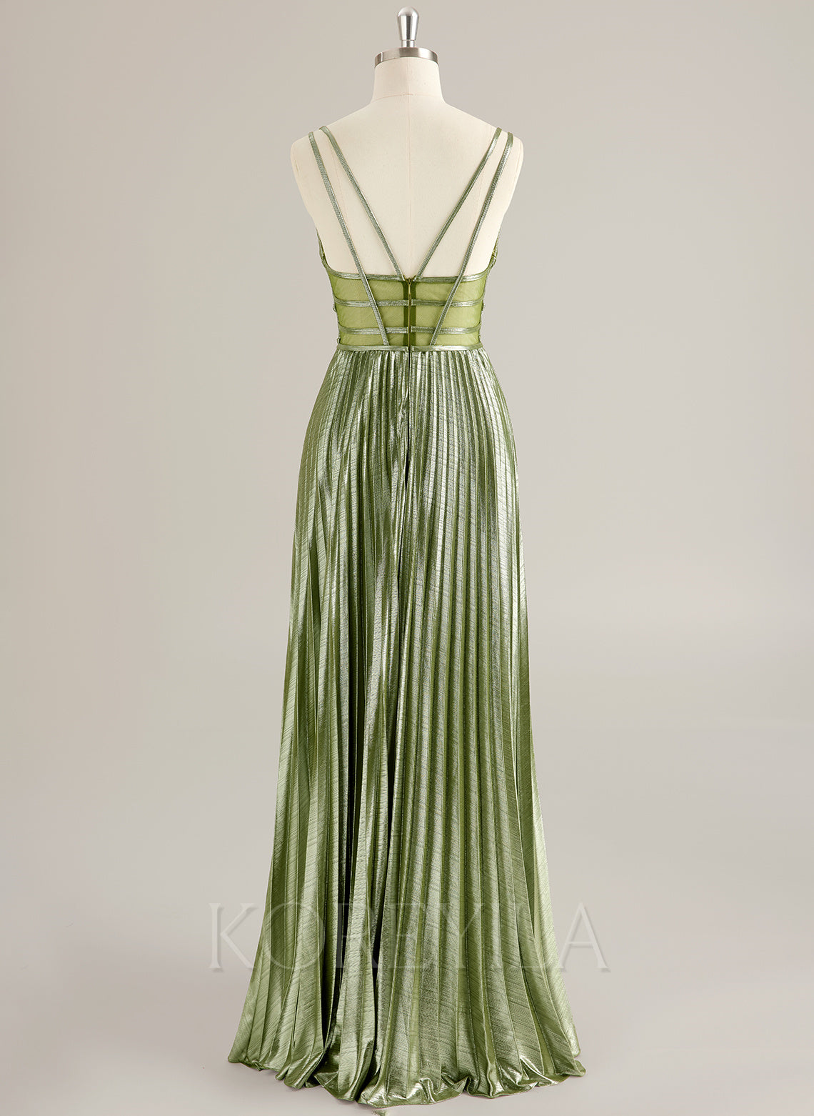 A-line V-Neck Floor-Length Jersey Prom Dresses With Pleated