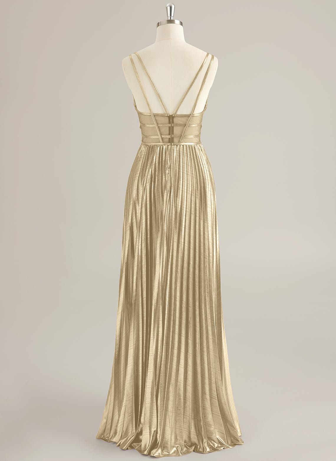 A-line V-Neck Floor-Length Jersey Prom Dresses With Pleated