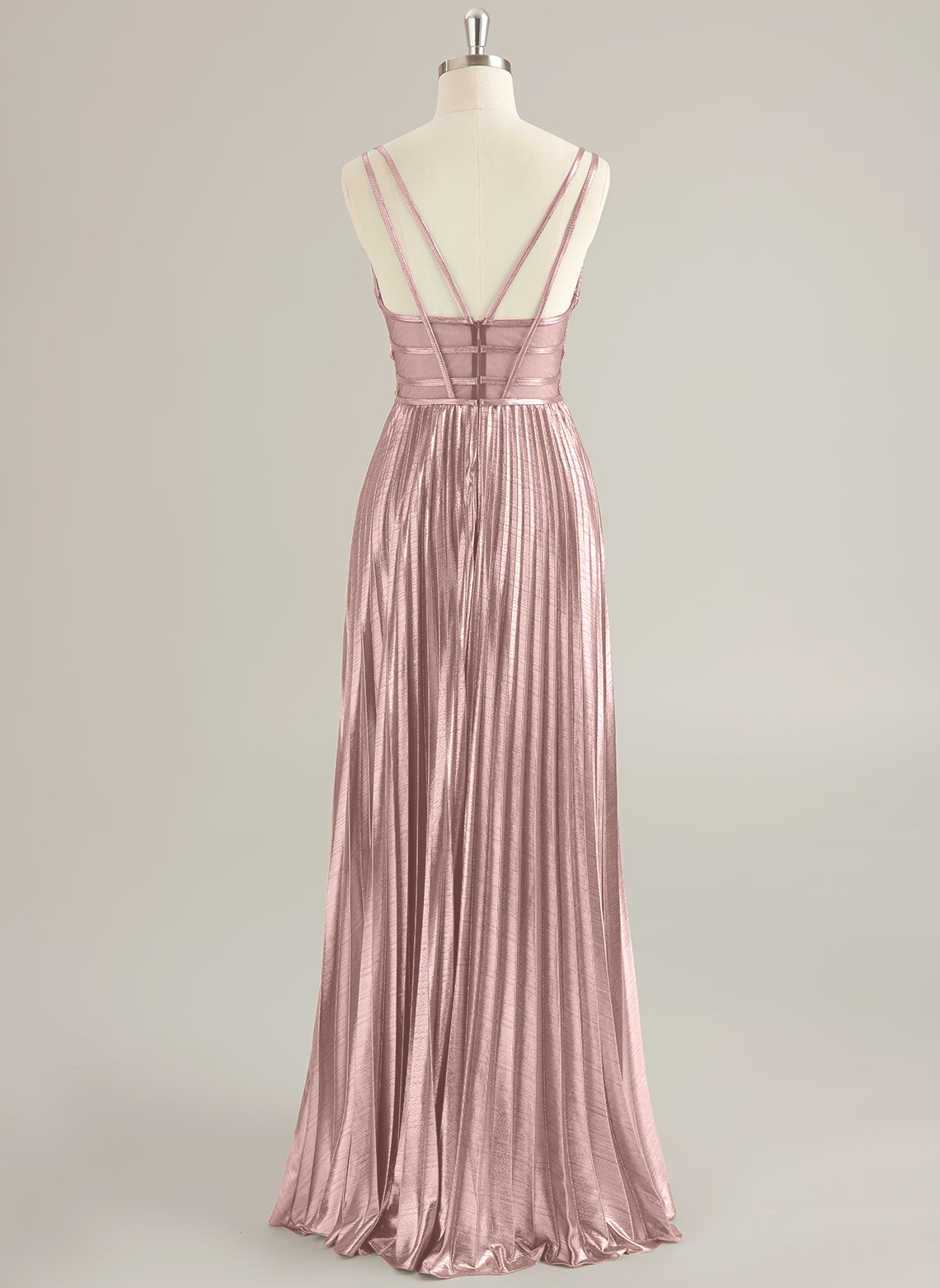 A-line V-Neck Floor-Length Jersey Prom Dresses With Pleated
