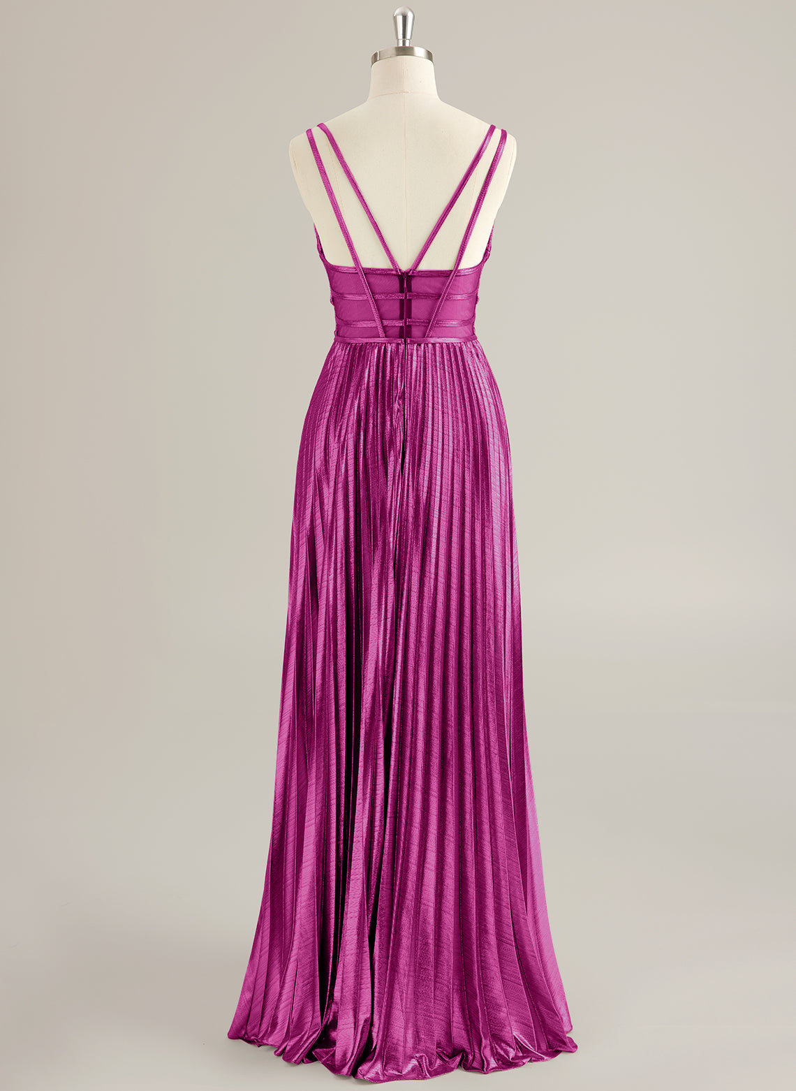 A-line V-Neck Floor-Length Jersey Prom Dresses With Pleated