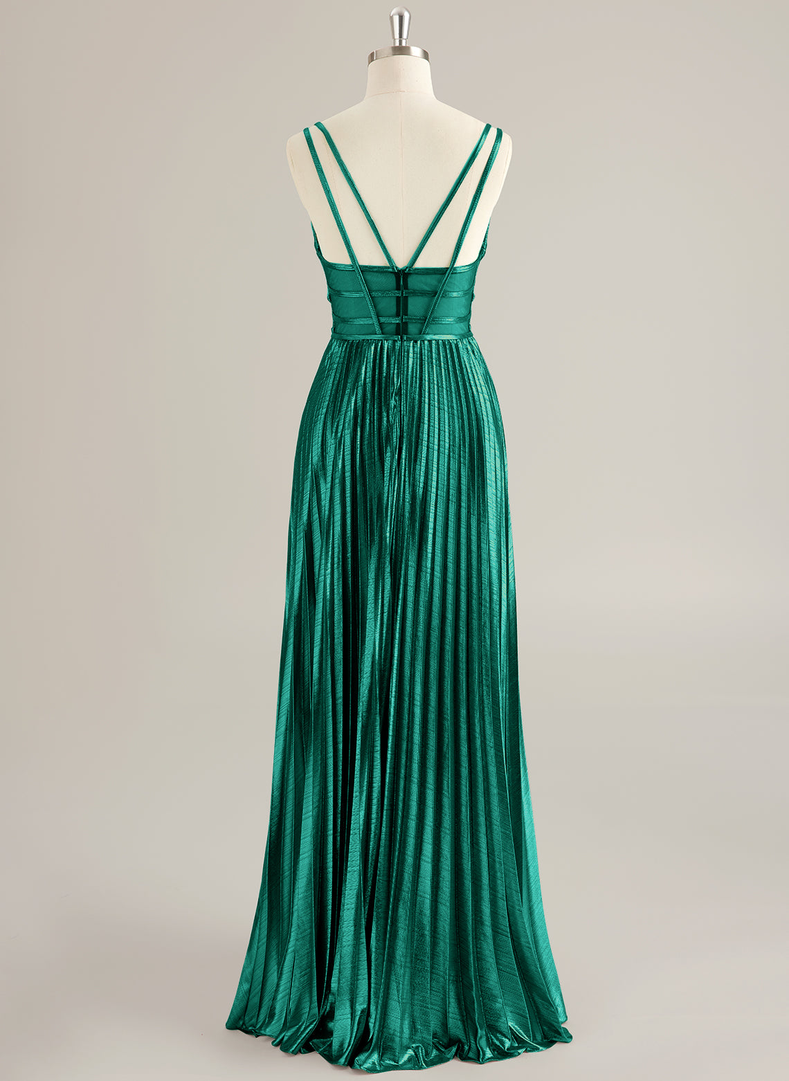 A-line V-Neck Floor-Length Jersey Prom Dresses With Pleated