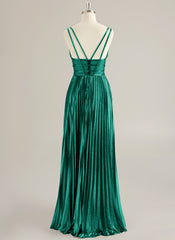 A-line V-Neck Floor-Length Jersey Prom Dresses With Pleated