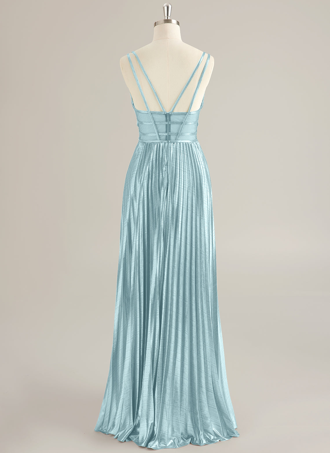 A-line V-Neck Floor-Length Jersey Prom Dresses With Pleated