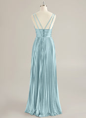 A-line V-Neck Floor-Length Jersey Prom Dresses With Pleated