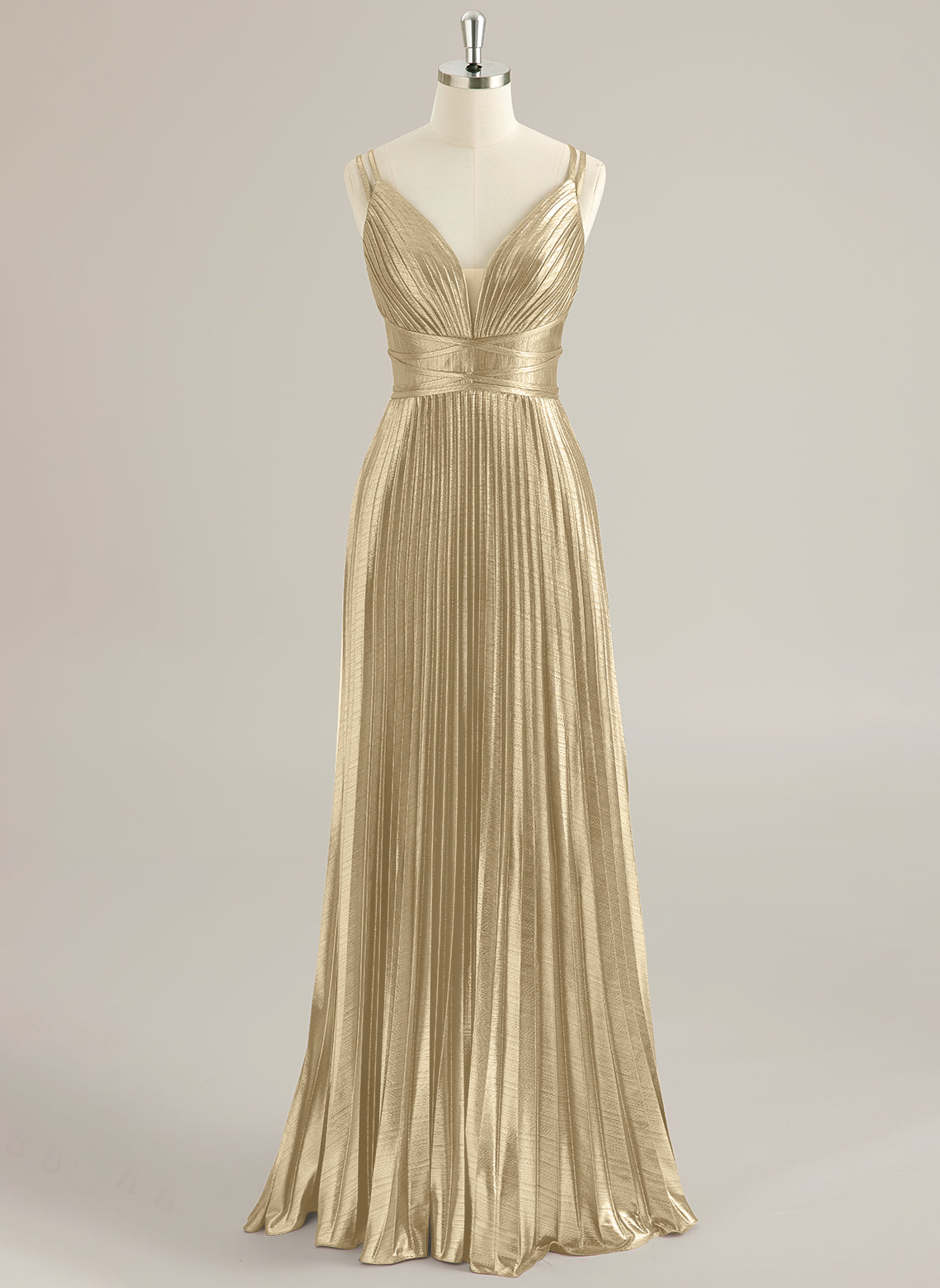 A-line V-Neck Floor-Length Jersey Prom Dresses With Pleated