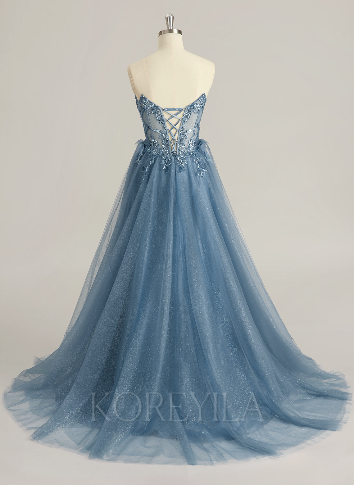 Ball-Gown/Princess V-Neck Sweep Train Tulle Prom Dresses With Beading Sequins