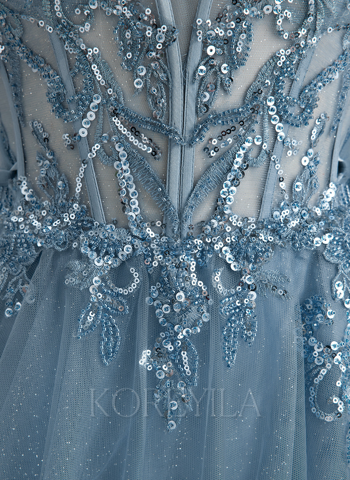 Ball-Gown/Princess V-Neck Sweep Train Tulle Prom Dresses With Beading Sequins