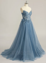 Ball-Gown/Princess V-Neck Sweep Train Tulle Prom Dresses With Beading Sequins