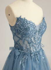 Ball-Gown/Princess V-Neck Sweep Train Tulle Prom Dresses With Beading Sequins
