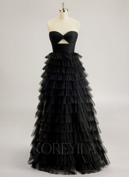 Ball-Gown/Princess Sweetheart Floor-Length Tulle Prom Dresses With Pleated