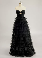 Ball-Gown/Princess Sweetheart Floor-Length Tulle Prom Dresses With Pleated