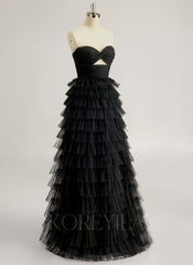 Ball-Gown/Princess Sweetheart Floor-Length Tulle Prom Dresses With Pleated