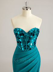 Trumpet/Mermaid Sweetheart Sweep Train Jersey Prom Dresses With Beading Sequins