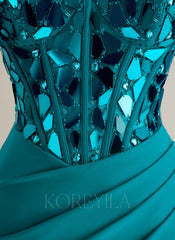 Trumpet/Mermaid Sweetheart Sweep Train Jersey Prom Dresses With Beading Sequins