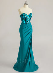 Trumpet/Mermaid Sweetheart Sweep Train Jersey Prom Dresses With Beading Sequins