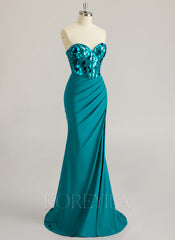 Trumpet/Mermaid Sweetheart Sweep Train Jersey Prom Dresses With Beading Sequins