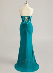 Trumpet/Mermaid Sweetheart Sweep Train Jersey Prom Dresses With Beading Sequins