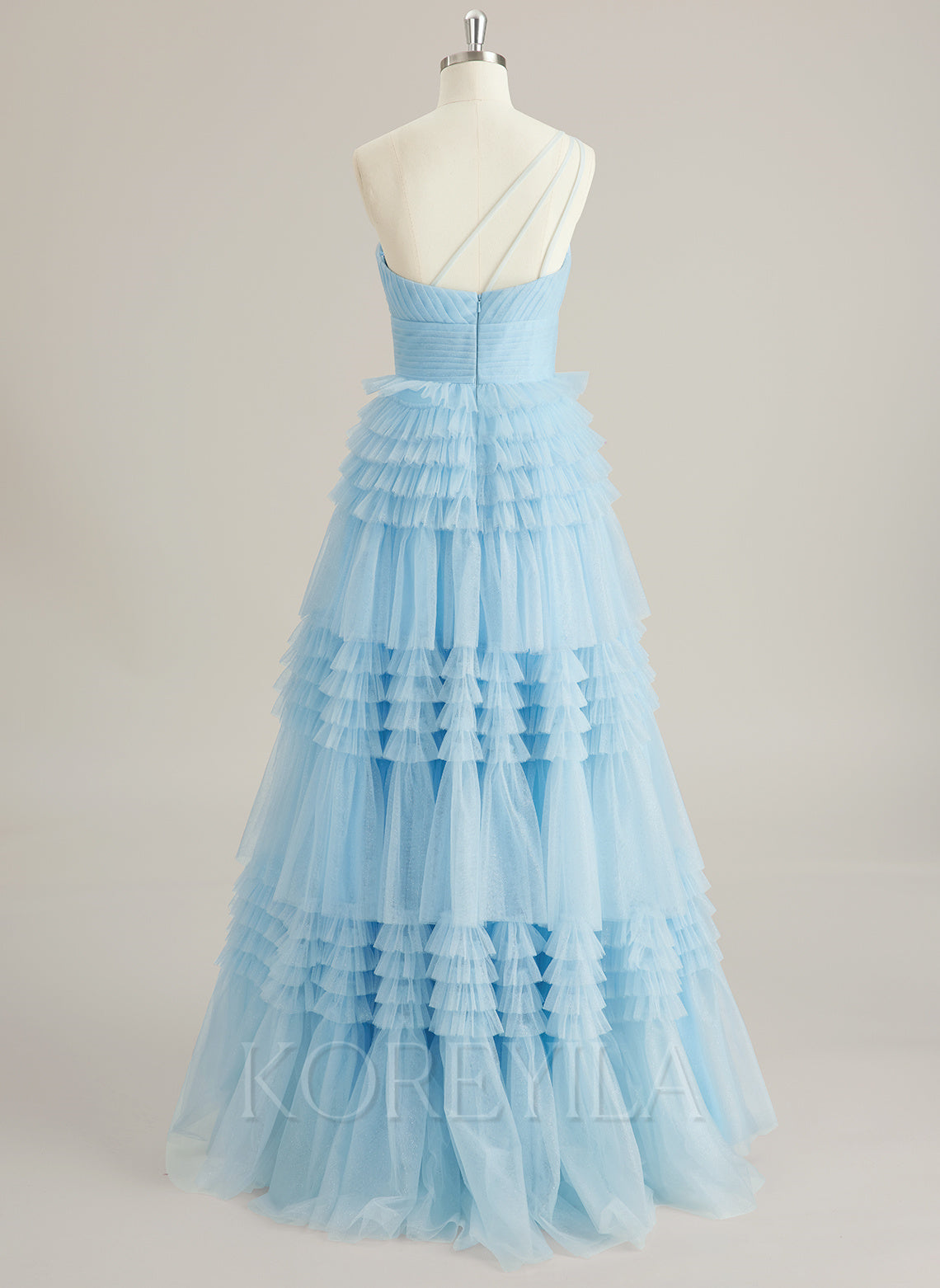 Ball-Gown/Princess One Shoulder Floor-Length Tulle Prom Dresses With Ruffle