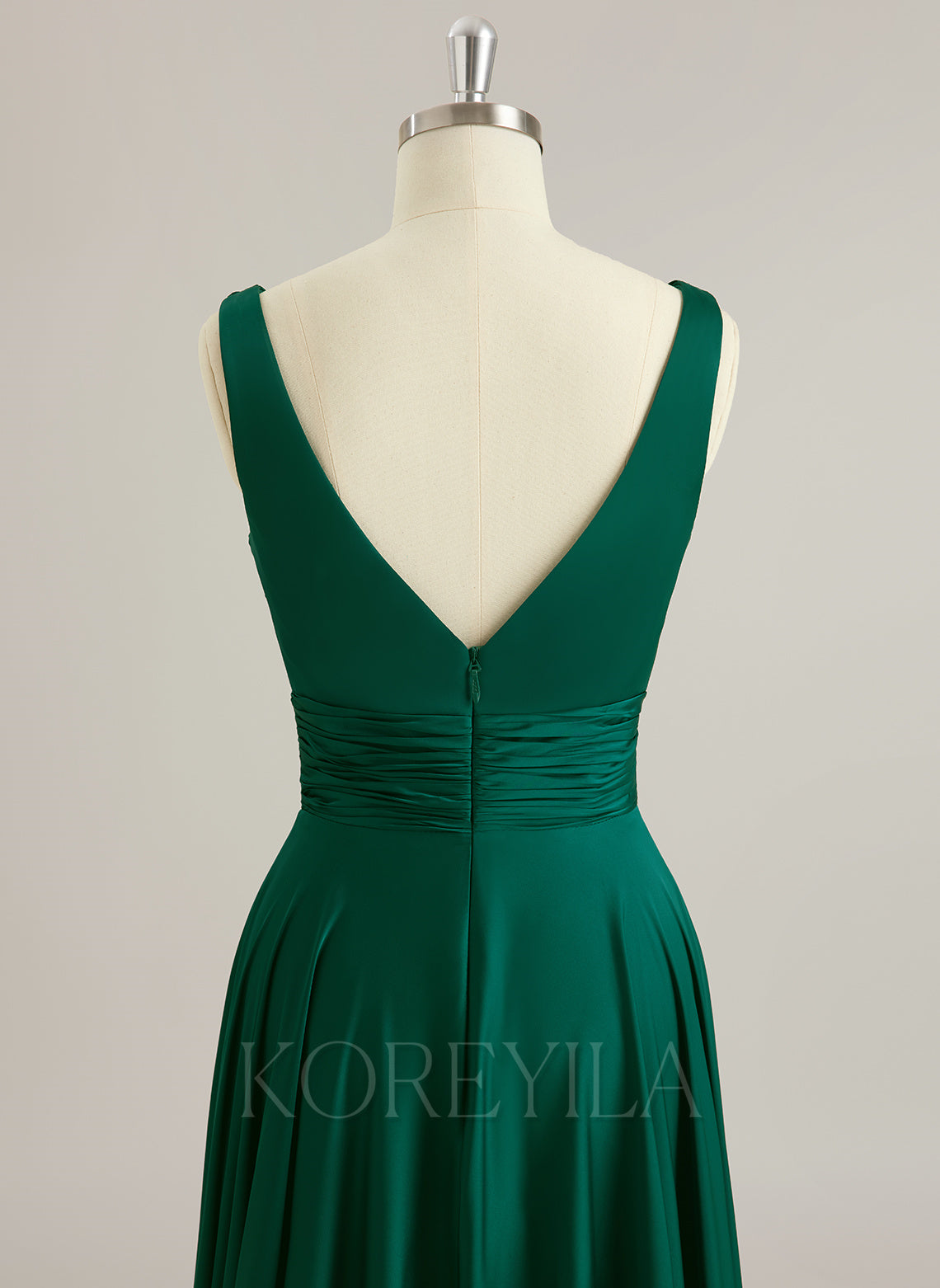 A-line V-Neck Floor-Length Silky Satin Prom Dresses With Pleated