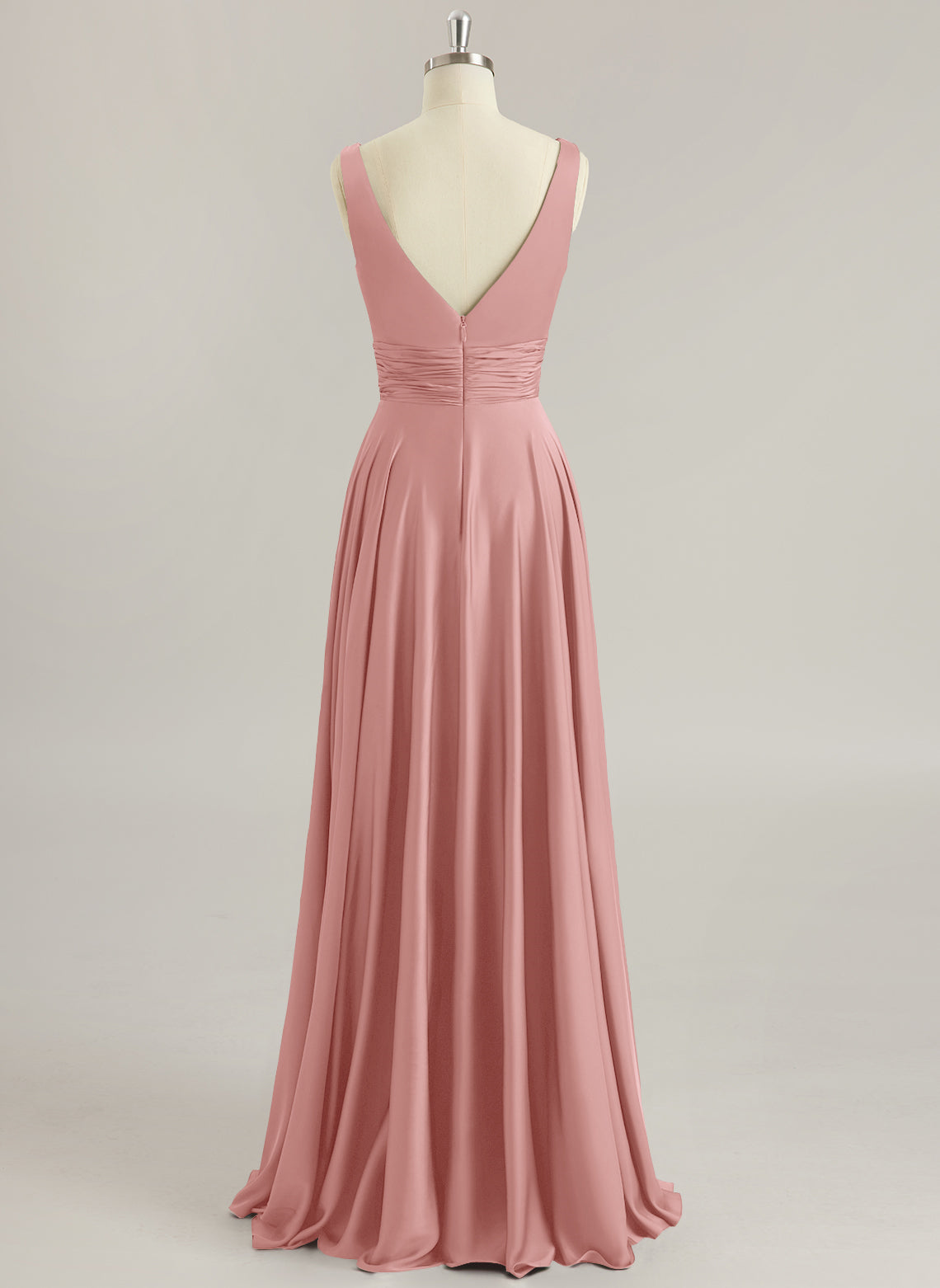 A-line V-Neck Floor-Length Silky Satin Prom Dresses With Pleated