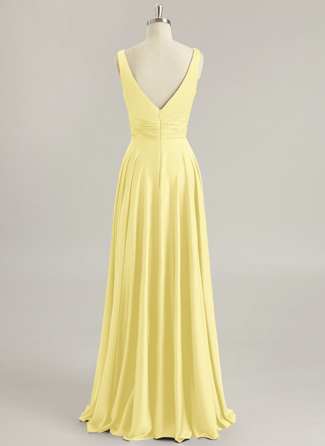 A-line V-Neck Floor-Length Silky Satin Prom Dresses With Pleated