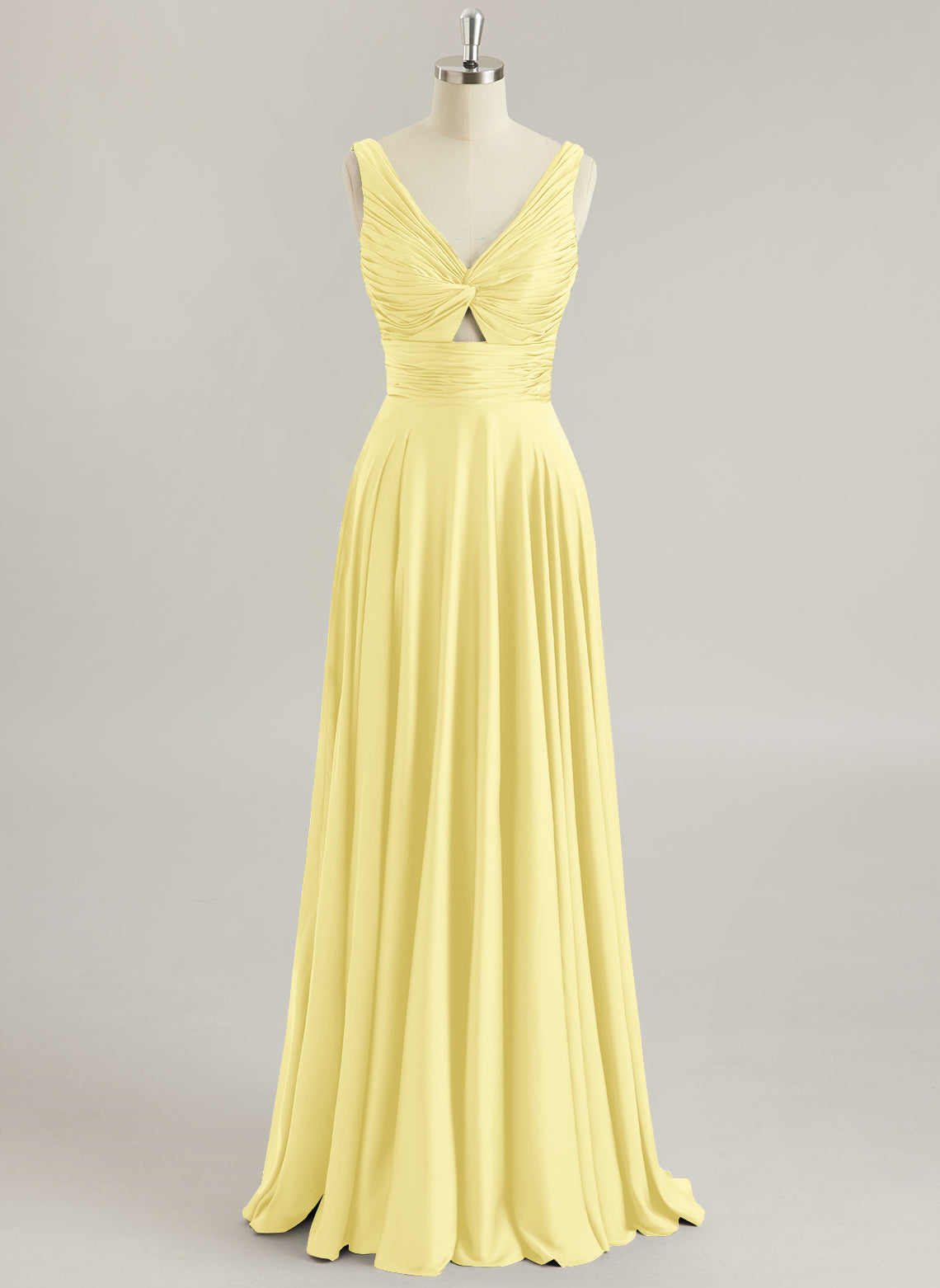 A-line V-Neck Floor-Length Silky Satin Prom Dresses With Pleated