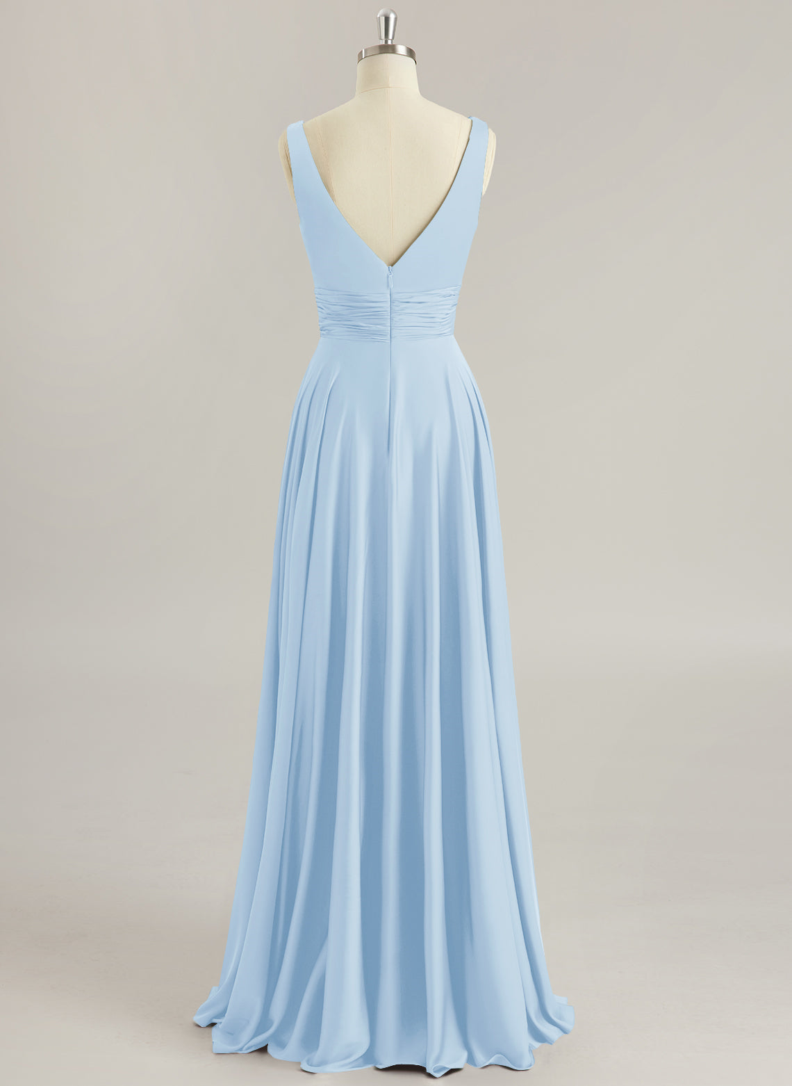 A-line V-Neck Floor-Length Silky Satin Prom Dresses With Pleated
