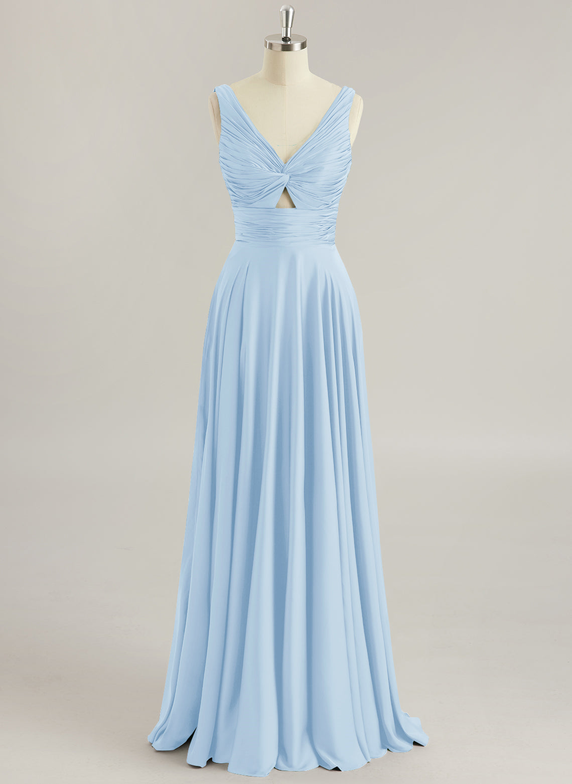 A-line V-Neck Floor-Length Silky Satin Prom Dresses With Pleated