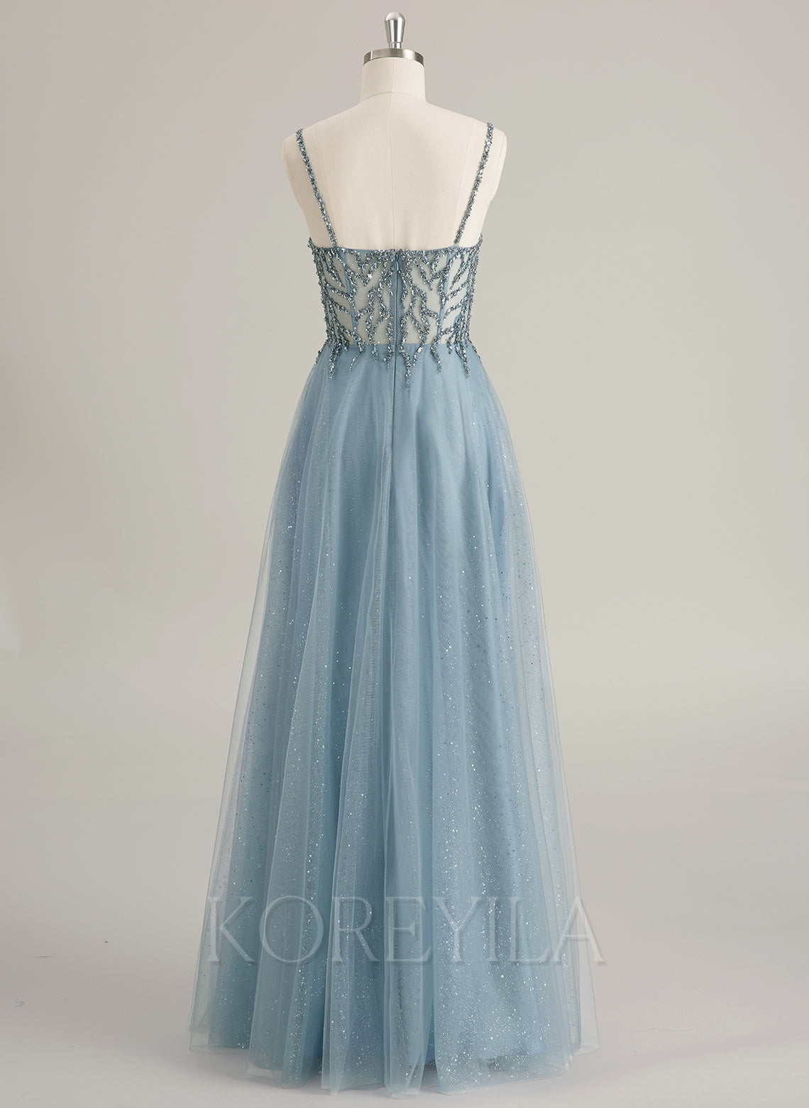 A-line Sweetheart Floor-Length Tulle Prom Dresses With Rhinestone Beading Sequins