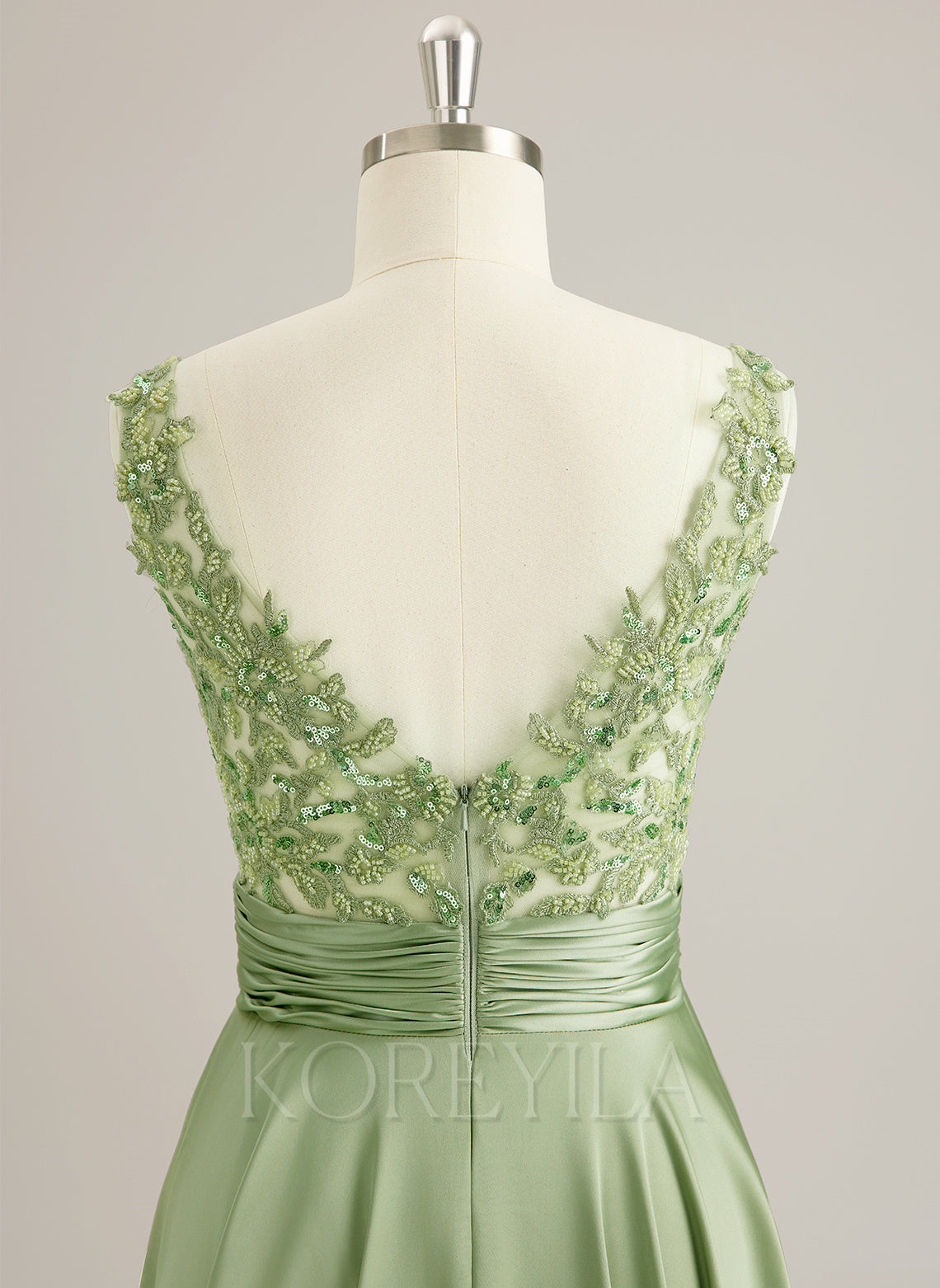 A-line V-Neck Sweep Train Jersey Prom Dresses With Sequins Beading Appliques Lace