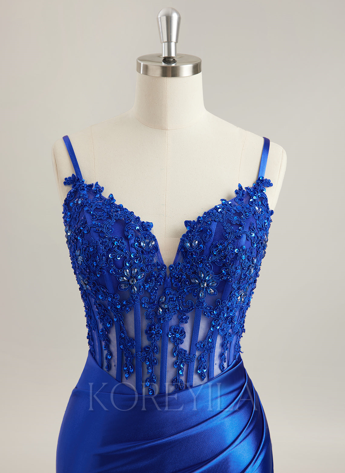 Trumpet/Mermaid V-Neck Sweep Train Jersey Prom Dresses With Rhinestone Appliques Lace Sequins Beading