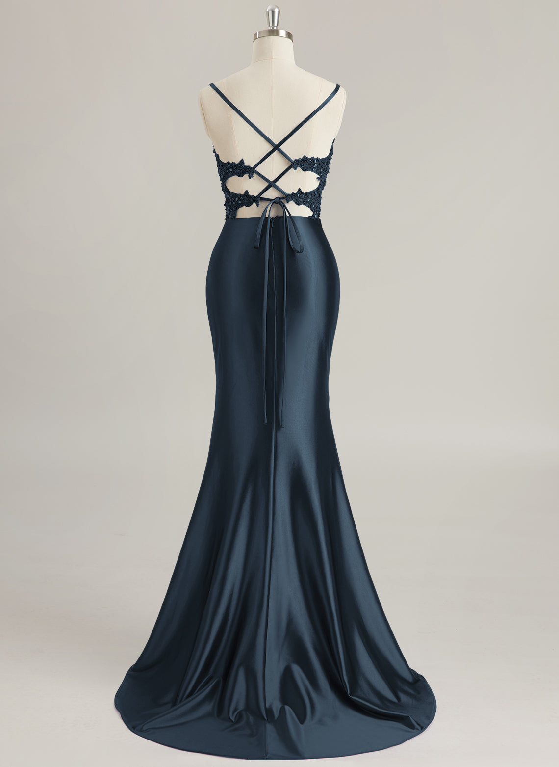 Trumpet/Mermaid V-Neck Sweep Train Jersey Prom Dresses With Rhinestone Appliques Lace Sequins Beading