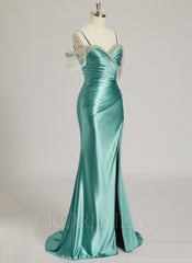 Trumpet/Mermaid Off the Shoulder Sweep Train Jersey Prom Dresses With Rhinestone Beading Sequins