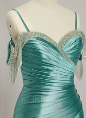 Trumpet/Mermaid Off the Shoulder Sweep Train Jersey Prom Dresses With Rhinestone Beading Sequins