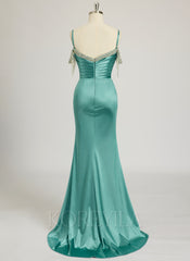 Trumpet/Mermaid Off the Shoulder Sweep Train Jersey Prom Dresses With Rhinestone Beading Sequins