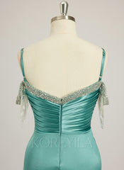 Trumpet/Mermaid Off the Shoulder Sweep Train Jersey Prom Dresses With Rhinestone Beading Sequins