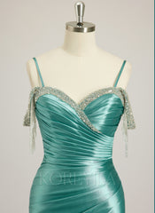 Trumpet/Mermaid Off the Shoulder Sweep Train Jersey Prom Dresses With Rhinestone Beading Sequins