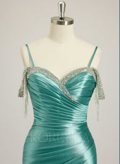Trumpet/Mermaid Off the Shoulder Sweep Train Jersey Prom Dresses With Rhinestone Beading Sequins
