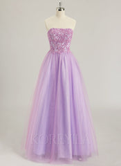 Ball-Gown/Princess Sweetheart Floor-Length Tulle Prom Dresses With Beading