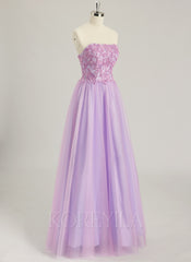Ball-Gown/Princess Sweetheart Floor-Length Tulle Prom Dresses With Beading